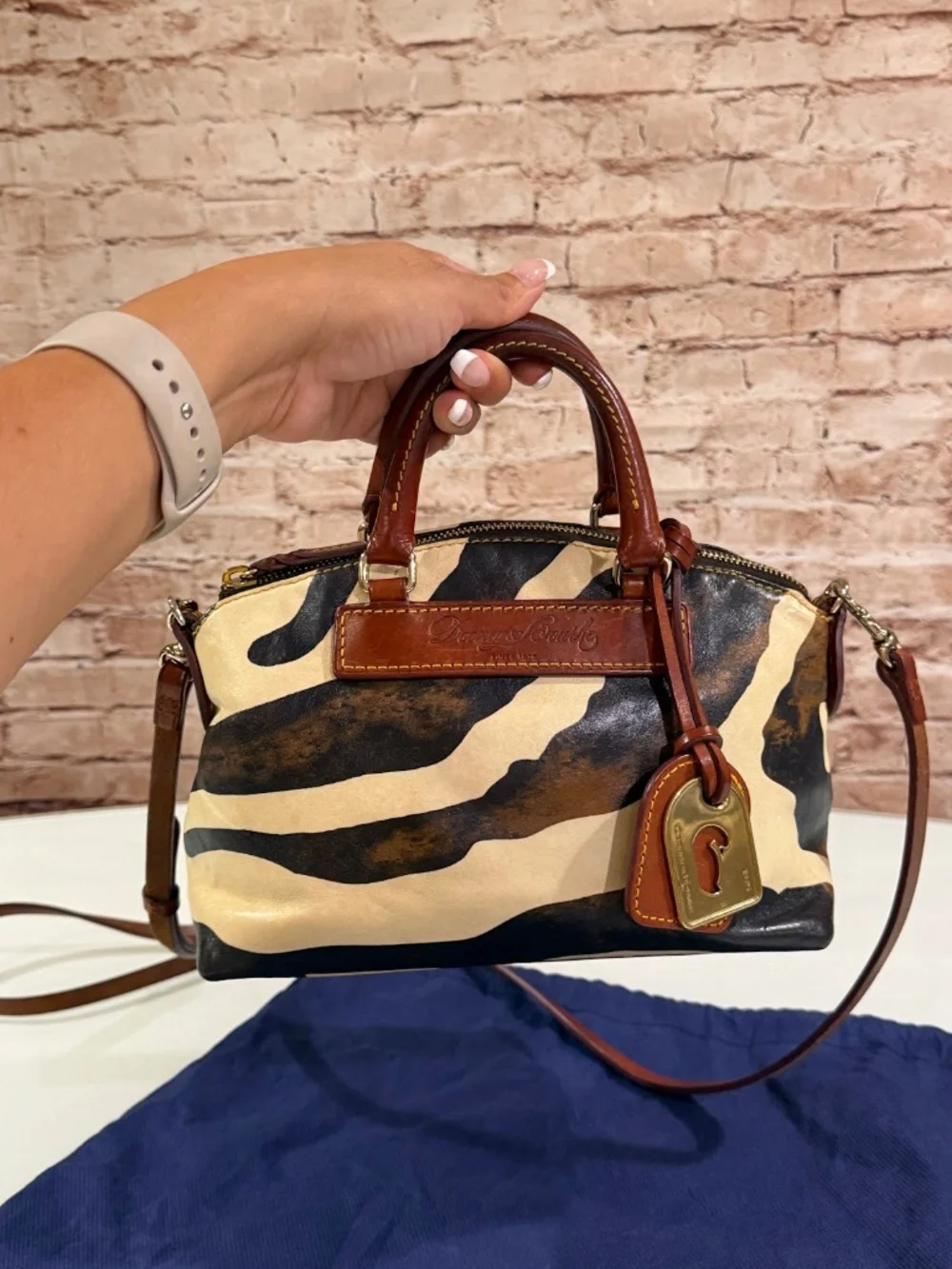Vintage Dooney & Bourke Florentine Vacchetta Leather Zebra Mini Satchel Bag
